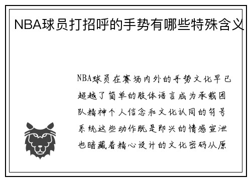 NBA球员打招呼的手势有哪些特殊含义